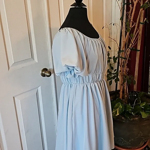 Merikeety blue off the shoulder dress, has side pockets. - Picture 4 of 8